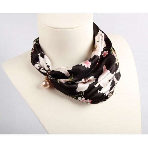 Collier en soie - Floral noir