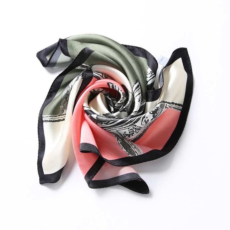 Foulard en Soie Femme Vert Rose 55cm ★ Beth