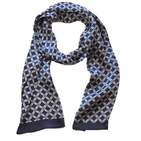 Foulard-Eharpe homme en soie carreaux-bleu