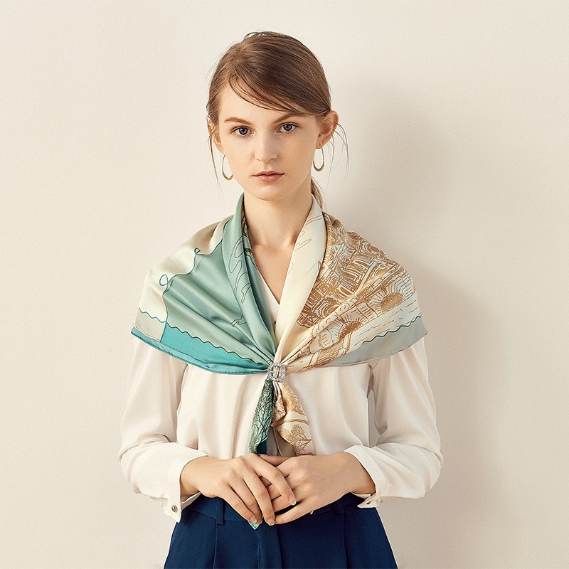 Foulard en Soie Femme Vert Beige ★ Reflets