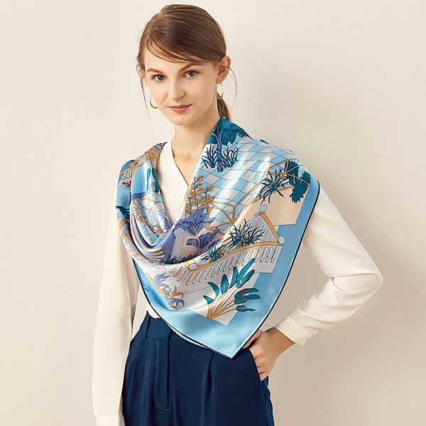 Grand Foulard en Soie Femme Bleu ★ Patio