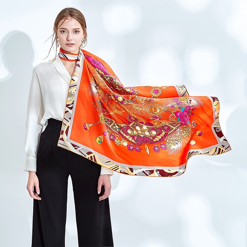 Grand Foulard en Soie Femme Orange ★ Trésor