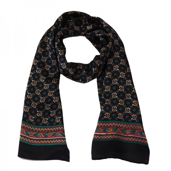 Foulard-Echarpe homme en soie motifs étriers-noir