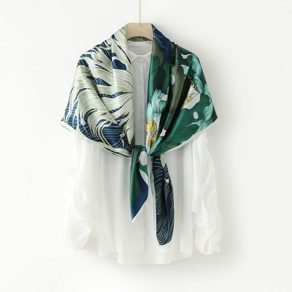 Grand Foulard Soie Femme Vert Bleu★ Mia