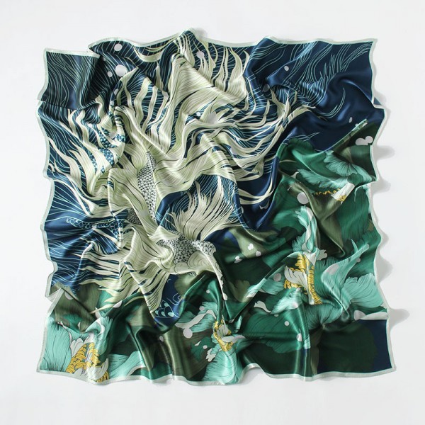 Grand Foulard en Soie Femme Vert Bleu★ Mia