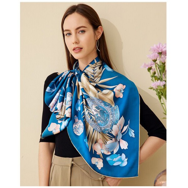 Grand Foulard Soie Femme Bleu ★ Camélia