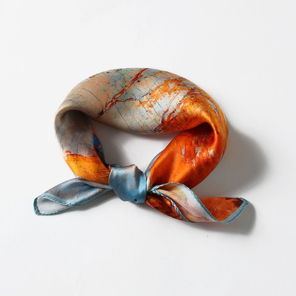 Petit Foulard Soie Femme Bleu Orange★ Natacha