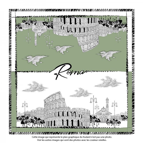 Foulard en Soie Femme Herbe Gris Vert★ ROMA