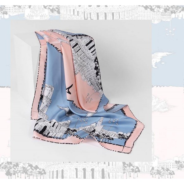 Foulard en Soie Femme Bleu Lupin Rose★ ROMA