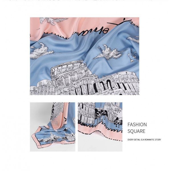 Foulard en Soie Femme Bleu Lupin Rose★ ROMA