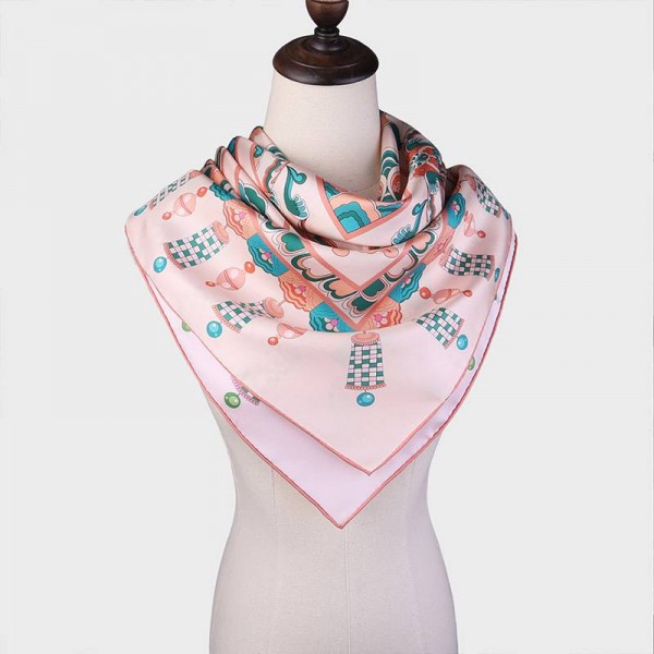 Grand Foulard en Soie imprimée double face Femme Rose Vert★ LINA