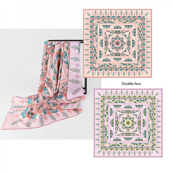 Foulard en Soie imprimée double face Femme Rose Vert★ LINA