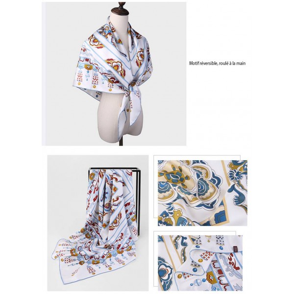 Foulard en Soie imprimée double face Femme Beige Rouge Bleu ★ LINA