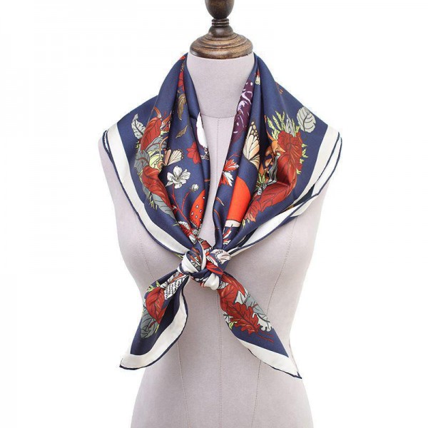 Foulard en Soie imprimée double face Femme Gris violet Orange★ Fontainebleau