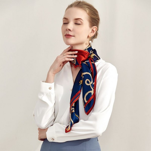 Grand Foulard en Soie Femme Bleu Rouge★ Amber