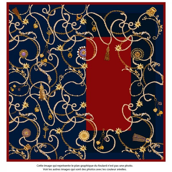 Grand Foulard en Soie Femme Bleu Rouge★ Amber