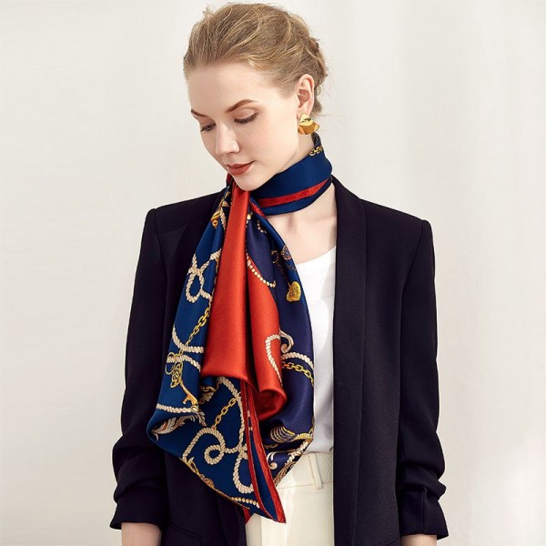 Grand Foulard en Soie Femme Bleu Rouge★ Amber