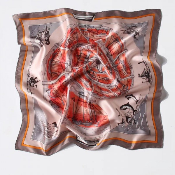 Petit Foulard en Soie pour Femme ★ Bateaux Rouges dans les Rêves Élégants