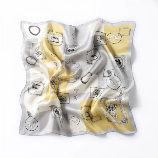 Petit Foulard en Soie pour Femme ★ Carreaux à Tons Dorés