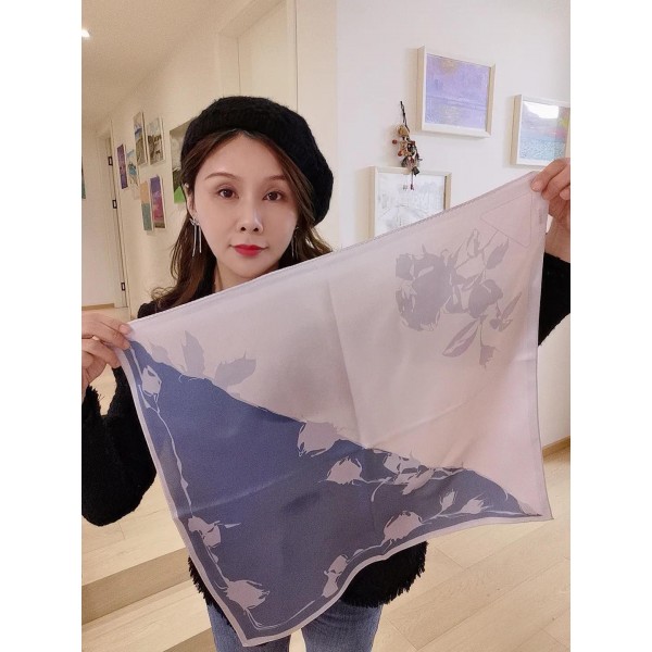 Petit Foulard en Soie pour Femme ★ Impression avec Contraste Rose - Violet