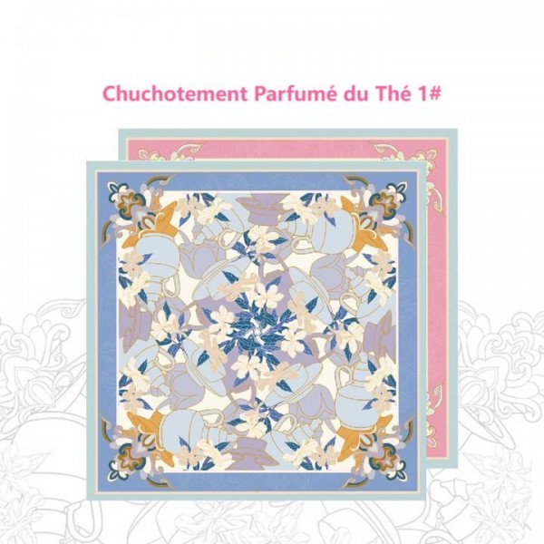 Petit Foulard en Soie pour Femme ★ Chuchotement Parfumé du Thé aux tons violet et vert