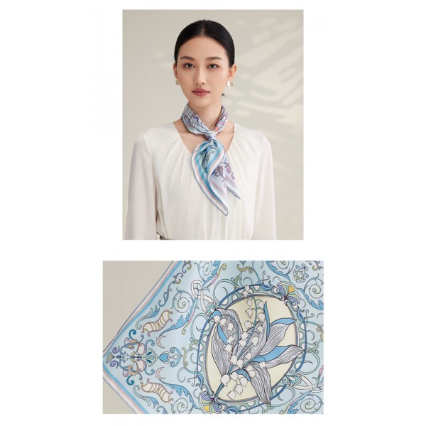 Petit Foulard en Soie pour Femme ★ Ballade de Muguet dans la gamme de vert et de violet