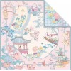 Foulard en soie pour femme ★ Promenade des Dames aux Fleurs Éternelles aux tons vermillon clair et bleu clair