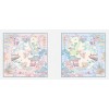 Foulard en soie pour femme ★ Promenade des Dames aux Fleurs Éternelles aux tons vermillon clair et bleu clair