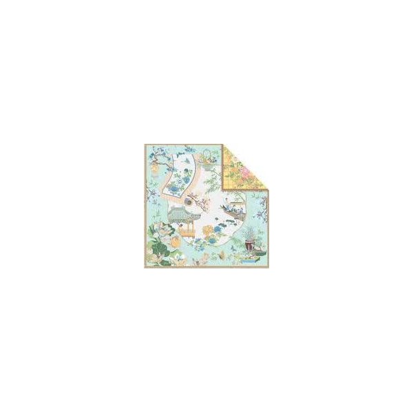 Foulard en soie pour femme ★ Promenade des Dames aux Fleurs Éternelles au ton jaune-vert