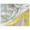 Foulard en soie pour femme ★ Promenade des Dames aux Fleurs Éternelles au ton jaune-vert