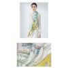 Foulard en soie pour femme ★ Promenade des Dames aux Fleurs Éternelles au ton jaune-vert
