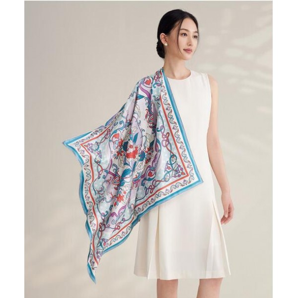 Foulard en soie pour femme ★ Le temps du langage des fleurs aux tons jaune et violet