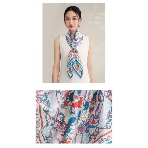 Foulard en soie pour femme ★ Le temps du langage des fleurs aux tons jaune et violet