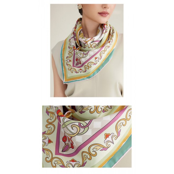 Foulard en soie pour femme ★ Le temps du langage des fleurs au ton jaune-vert