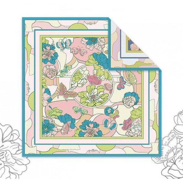 Foulard en soie pour femme ★ Rythme poétique des couleurs pastels aux tons bleu et rose