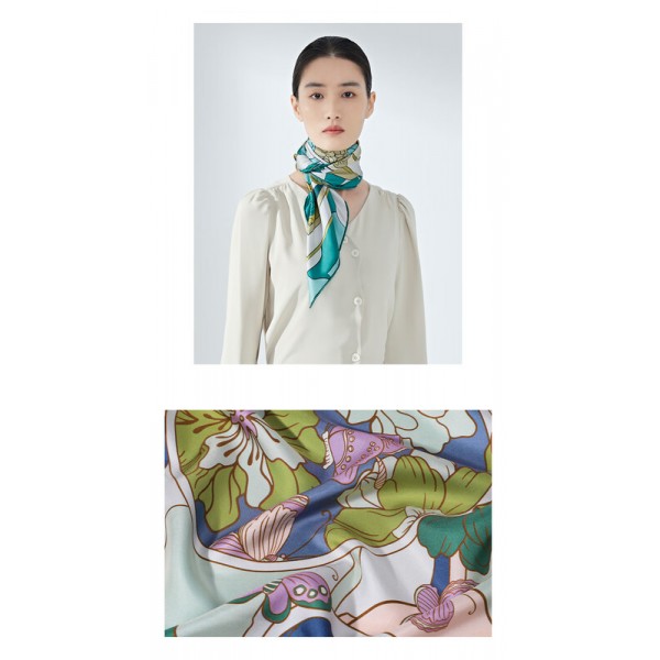 Foulard en soie pour femme ★ Rythme poétique des couleurs pastels aux tons bleu et violet