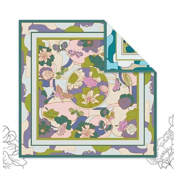 Foulard en soie pour femme ★ Rythme poétique des couleurs pastels aux tons bleu et violet