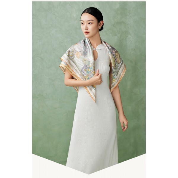 Foulard en soie pour femme ★ Le Lac des Cygnes en rose et vert