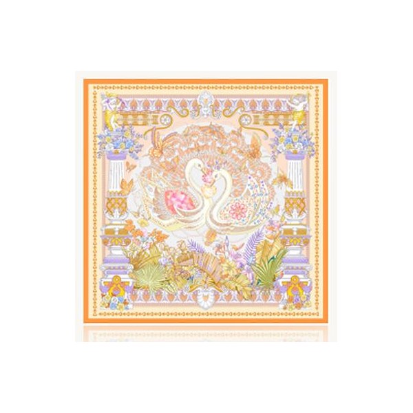 Foulard en soie pour femme ★ Le Lac des Cygnes en rose et vert