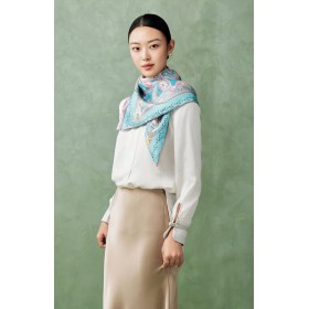 Foulard en soie pour femme ★ Le Lac des Cygnes en violet et vert