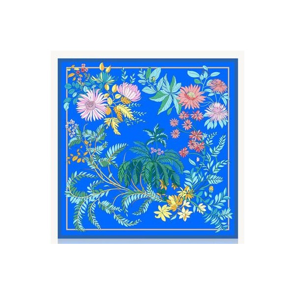 Foulard en soie pour femme ★ L'Éclat Évasif des Fleurs en bleu et noir