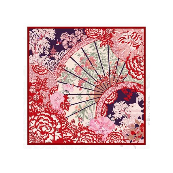Grand Foulard en Soie Femme ★ Voyages de fleurs en rouge cerise