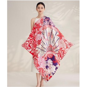 Grand Foulard en Soie Femme ★ Voyages de fleurs en rouge cerise
