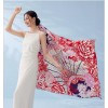 Grand Foulard en Soie Femme ★ Voyages de fleurs en rouge cerise