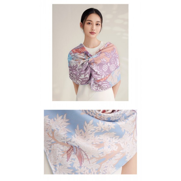 Grand Foulard en Soie Femme ★ Voyages de fleurs en violet