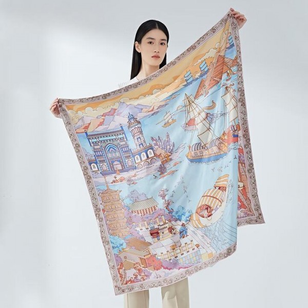 Grand Foulard en Soie Femme ★ Voile sur l’océan