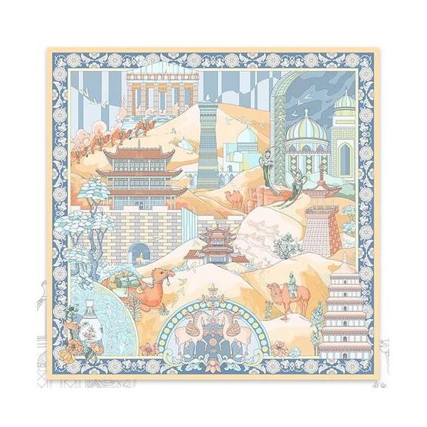 Grand Foulard en Soie Femme ★ Promenade sur la Route de la Soie