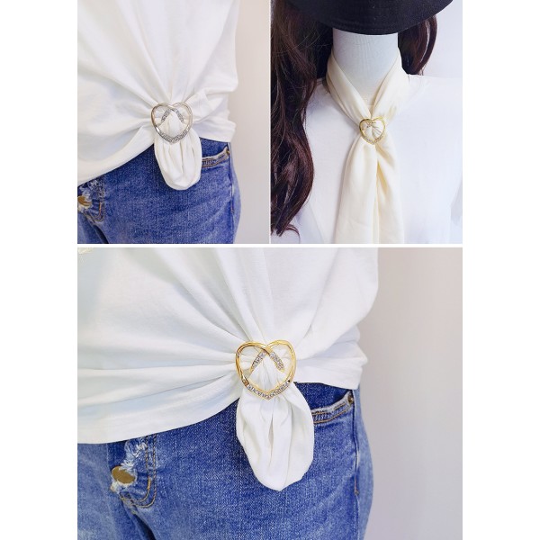 Boucle de foulard en forme de cœur haut de gamme en or champagne à double usage