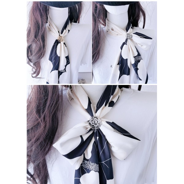 Nouvelle boucle de foulard à motif de camélia en or blanc