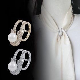 Attache-écharpe en perles à la mode en or blanc